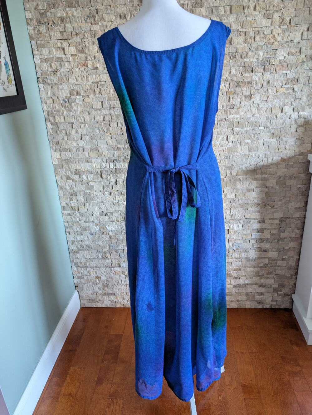 Rima Reversible Blue Tropical Maxi Dress Tie Back Beach Cover Up Boho Resortwear - Picture 9 of 15